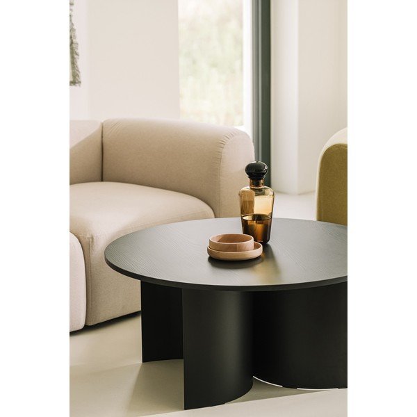 Măsuță de cafea neagră rotundă cu blat cu aspect de lemn de  frasin  ø 95 cm Gavo – noo.ma-image-3