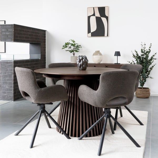 Masă de dining rotundă extensibilă cu blat cu aspect de lemn de stejar ø 120 cm Osaka – House Nordic-image-1
