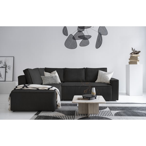 Colțar gri antracit extensibil cu tapițerie din catifea reiată  (cu colț pe partea stângă ) Brave Dave – Miuform-image-4