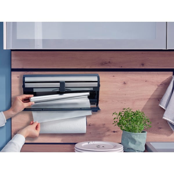 Dispenser pentru prosoape de bucătărie din hârtie și folie de aluminiu argintiu de montat pe perete din metal Parat Royal – LEIFHEIT-image-1