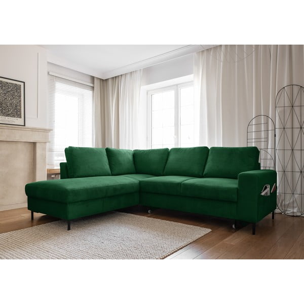 Colțar verde închis extensibil cu tapițerie din catifea reiată  (cu colț pe partea stângă ) Lofty Lilly – Miuform-image-3