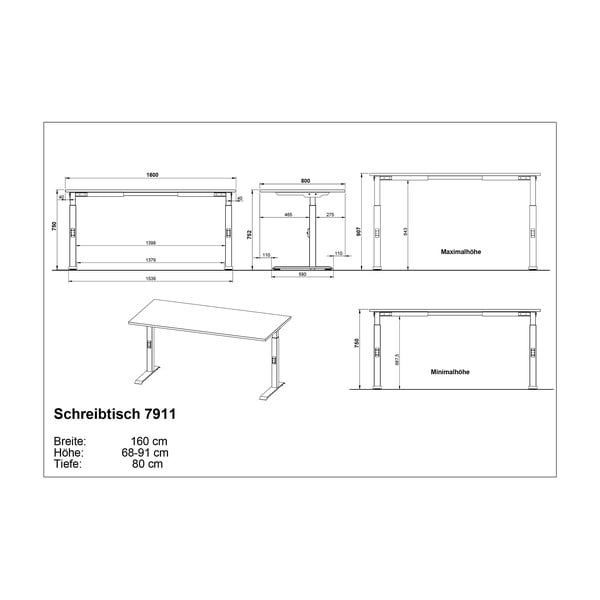 Birou reglabil cu blat cu aspect de lemn de stejar 80x160 cm Agenda – Germania-image-4