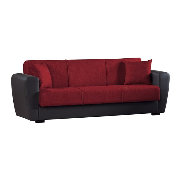 Canapea extensibilă de 3 persoane cu spaţiu de depozitare, Esidra Comfort, roșu - negru