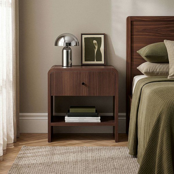 Noptieră în culoare naturală închisă cu aspect de lemn de nuc Parila – Nordure-image-2