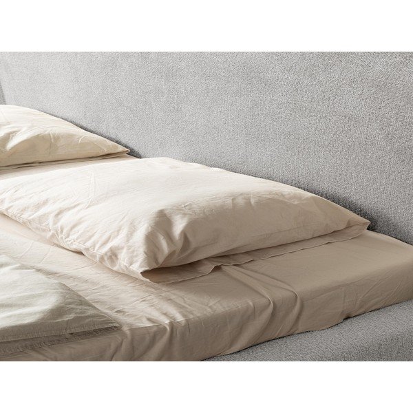 Pat matrimonial gri deschis tapițat cu somieră 160x200 cm Makana – Makamii-image-1