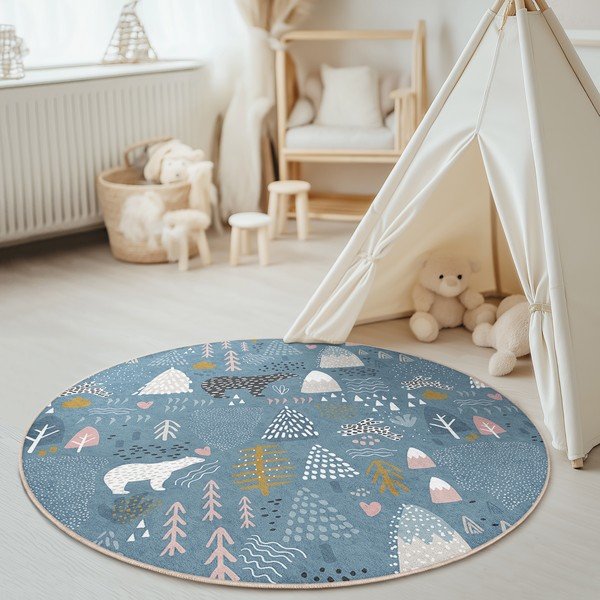 Covor pentru copii albastru lavabil ø120 cm Forest Land – Mila Home-image-3