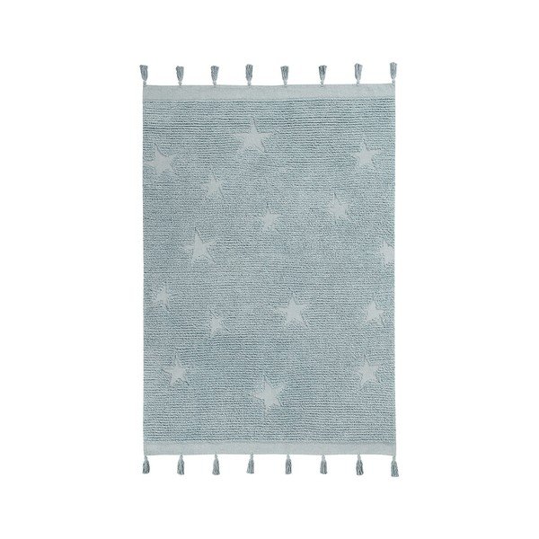 Covor pentru copii albastru lavabil/țesut manual din bumbac 120x175 cm Hippy Stars Aqua – Lorena Canals