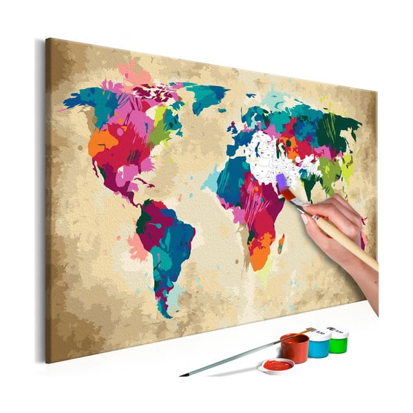 Set de pânze, vopsele și perii DIY Artgeist Colorful World Map, 60 x 40 cm