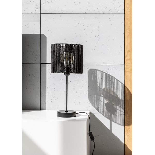 Veioză neagră cu abajur din împletitură de trestie (înălțime 48 cm) Foresto – GTV-image-1