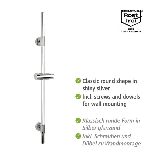Tijă de duș argintiu-lucios de montat pe perete din oțel inoxidabil 66 cm Basic – Wenko-image-2