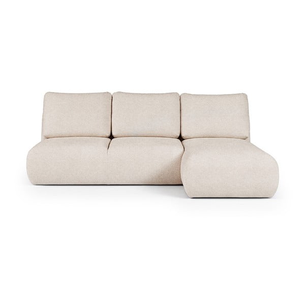 Colțar crem cu tapițerie din țesătură bouclé (cu colț pe partea dreaptă, cu șezlong) Mirel – Rodier