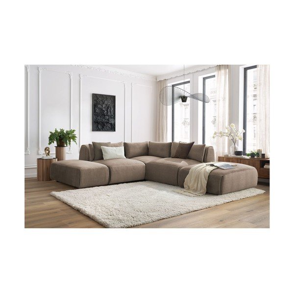 Colțar modular taupe cu tapițerie din catifea Jeanne – Bobochic Paris-image-1