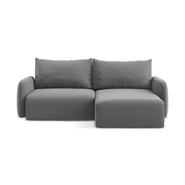 Colțar gri extensibil/cu spațiu de depozitare cu tapițerie din catifea (cu colț pe partea dreaptă/cu șezlong) Kalena – Makamii