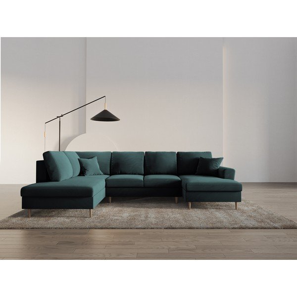 Colțar petrol extensibil, cu spațiu de depozitare cu tapițerie din catifea (cu colț pe partea stângă-în formă de "U") Kyoto – Cosmopolitan Design-image-2