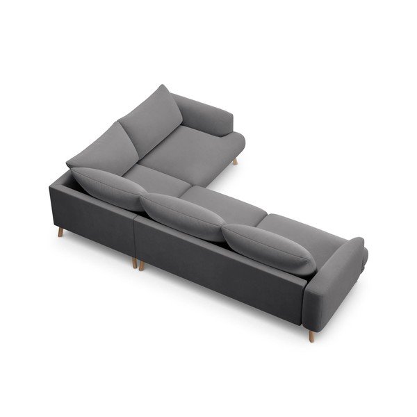 Colțar gri cu tapițerie din catifea (cu colț pe partea dreaptă/în formă de ”L”) Naomi – Micadoni -image-3