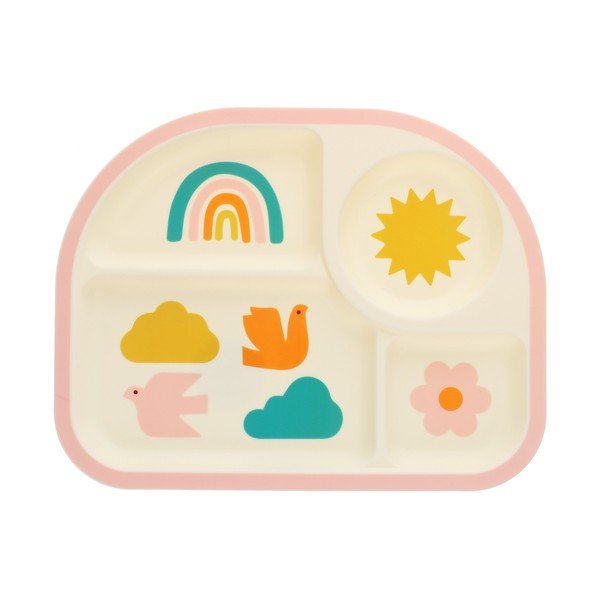 Farfurie pentru copii bej din plastic 21x27 cm Rainbow Garden – Rex London