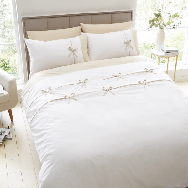 Lenjerie de pat albă pentru pat dublu 200x200 cm Milo Bow – Catherine Lansfield