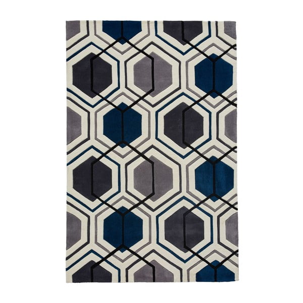 Covor țesut manual Think Rugs Hong Kong Hexagon Grey & Navy, 90 x 150 cm, gri - albastru