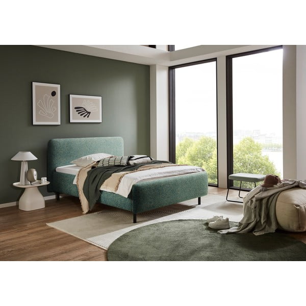 Pat matrimonial verde închis tapițat cu spațiu de depozitare cu somieră 160x200 cm Primo – Meise Möbel-image-1