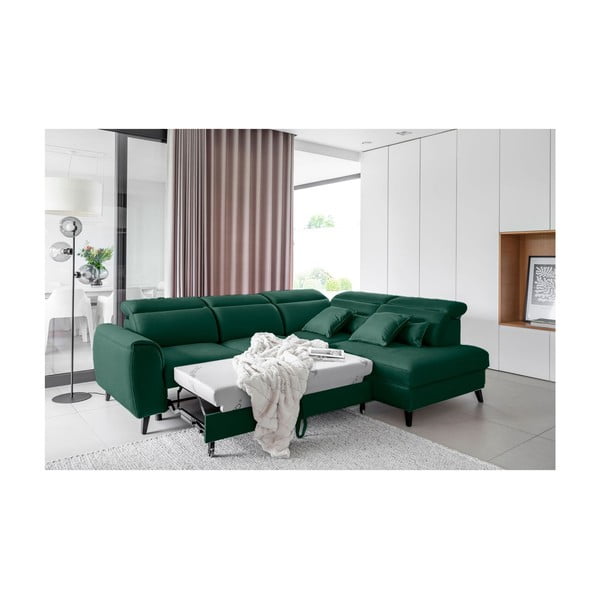 Colțar verde extensibil/cu spațiu de depozitare cu tapițerie din catifea (cu colț pe partea dreaptă/în formă de ”L”) Noble – ELTAP-image-4