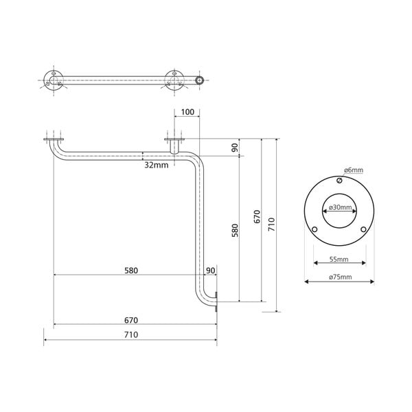 Mâner de siguranță pentru baie de montat pe perete din oțel 71 cm Handicap – Sapho-image-3
