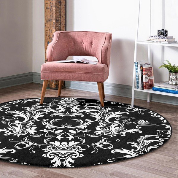 Covor rotund  negru-alb lavabil adecvat și  pentru aspiratoare robot   ø 80 cm Comfort – Mila Home-image-1