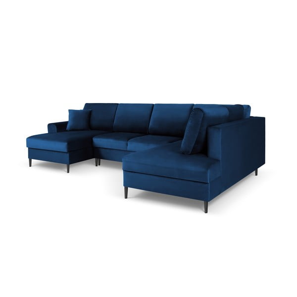 Colțar albastru extensibil, cu spațiu de depozitare cu tapițerie din catifea (cu colț pe partea dreaptă, în formă de "U") Kyoto – Cosmopolitan Design-image-3
