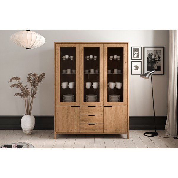 Vitrină în culoare naturală din lemn   de stejar 140x188 cm Twig – The Beds-image-1