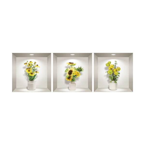 Set 3 autocolante 3D pentru perete Ambiance Yellow Flowers-image-2