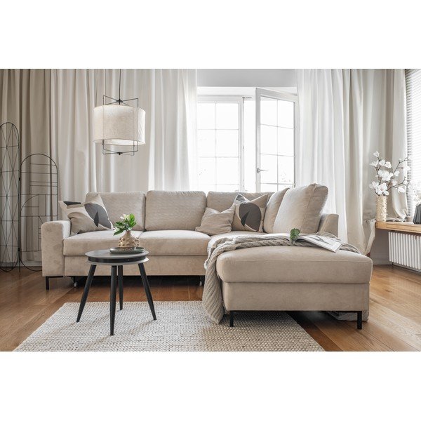 Colțar bej extensibil cu tapițerie din catifea reiată  (cu colț pe partea dreaptă) Lofty Lilly – Miuform-image-4