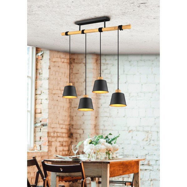 Lustră neagră/în culoare naturală cu abajur din metal ø 18 cm Harris – Trio-image-4