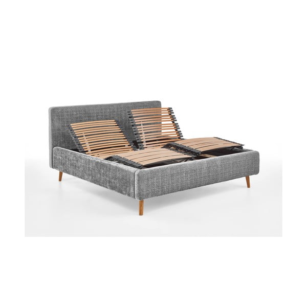 Pat matrimonial gri deschis tapițat cu somieră 180x200 cm Primavera – Meise Möbel-image-2