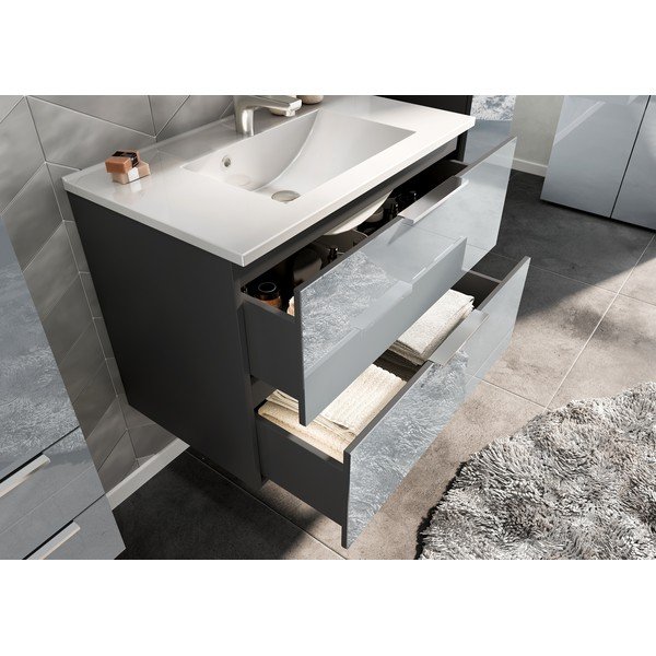 Dulap cu chiuvetă gri suspendat cu aspect lucios 81x61 cm Vasio – Germania-image-1
