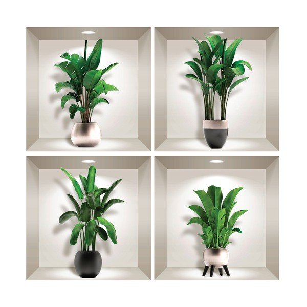 Set 4 autocolante 3D pentru perete Ambiance Exotic Palm Leaves-image-1