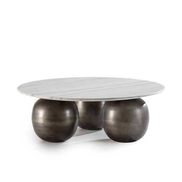 Măsuță de cafea albă/neagră rotundă cu blat din marmură ø 120 cm Tanya – MOME-image-2