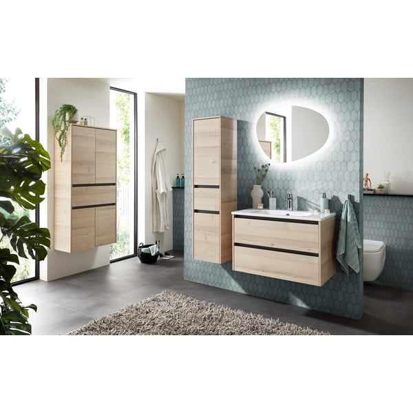 Dulap de baie în culoare naturală cu aspect de lemn de pin 146x35 cm Quickset 393 – Pelipal-image-3