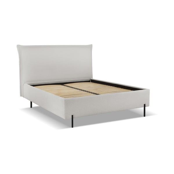 Pat matrimonial gri deschis tapițat cu spațiu de depozitare cu somieră 160x200 cm Armie – Milo Casa