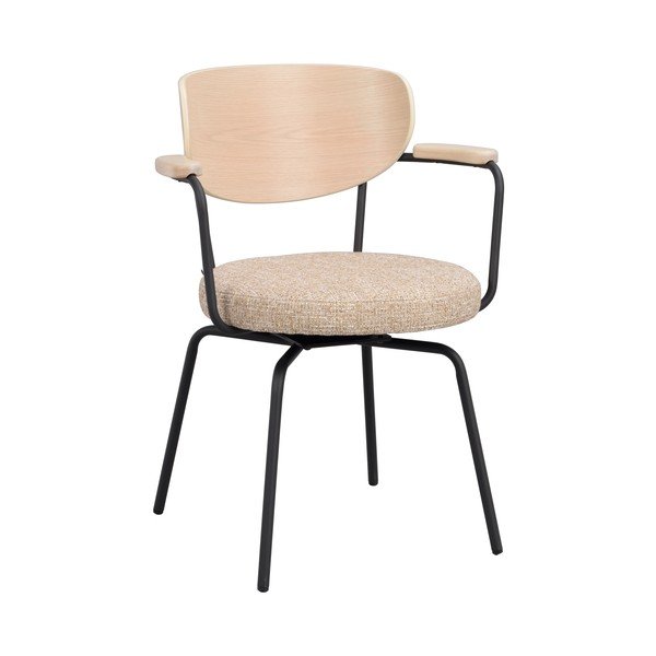 Scaun de dining negru/bej cu cotiere din metal Merrick – Rowico