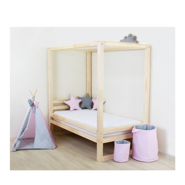 Pat din lemn pentru o persoană Benlemi Baldee Natura, 190 x 80 cm-image-1