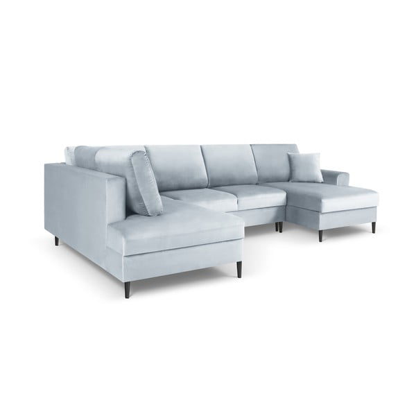 Colțar albastru deschis extensibil, cu spațiu de depozitare cu tapițerie din catifea (cu colț pe partea stângă, în formă de "U") Kyoto – Cosmopolitan Design-image-3