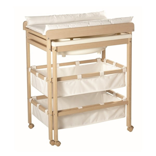 Masă de înfășat albă/în culoare naturală cu aspect de lemn de mesteacăn Baby Pool – Roba