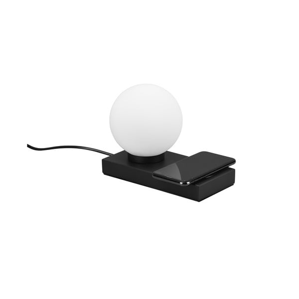 Veioză negru-mat cu încărcător wireless (înălțime 15 cm) Chloe – Trio