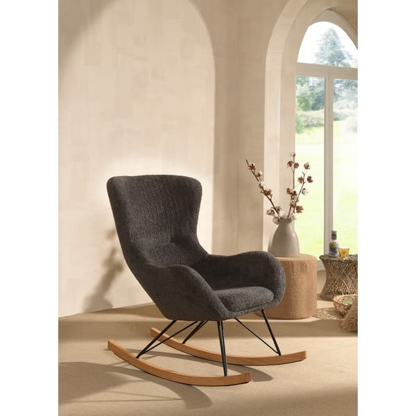 Fotoliu de copii gri balansoar cu tapițerie din stofă bouclé ROCKY – Vipack-image-2