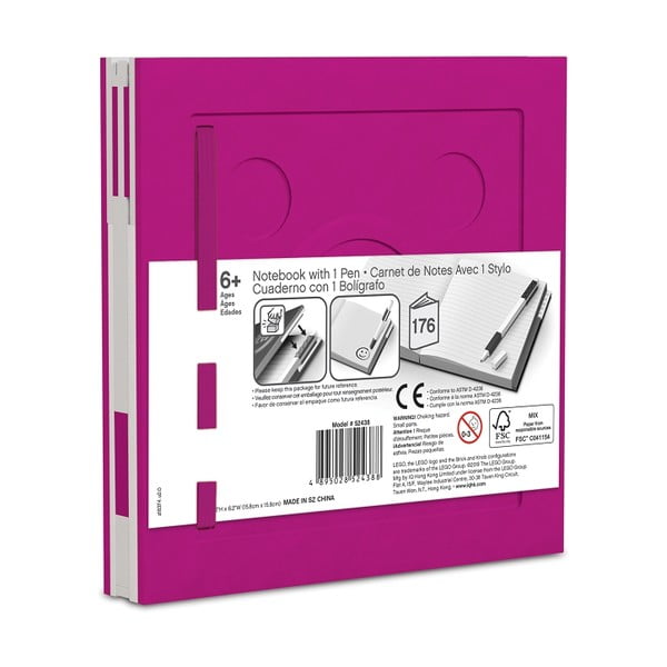 Caiet cu pix cu gel LEGO®, 15,9 x 15,9 cm, roz fucsia-image-2