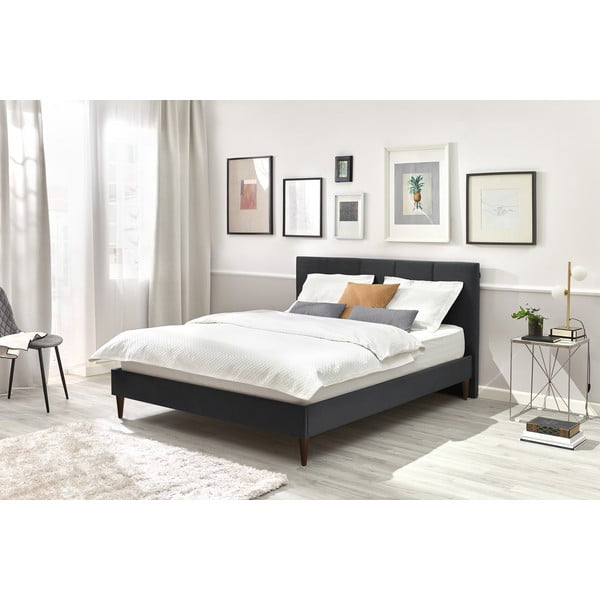 Pat matrimonial 160x200 cm gri antracit tapițat cu somieră Vivara – Bobochic Paris-image-3