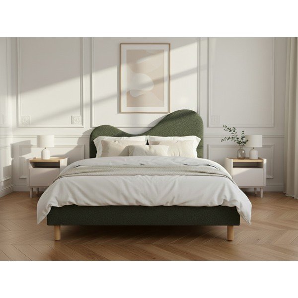 Pat matrimonial verde tapițat tapițat cu somieră 160x200 cm Celina – Bobochic Paris-image-2