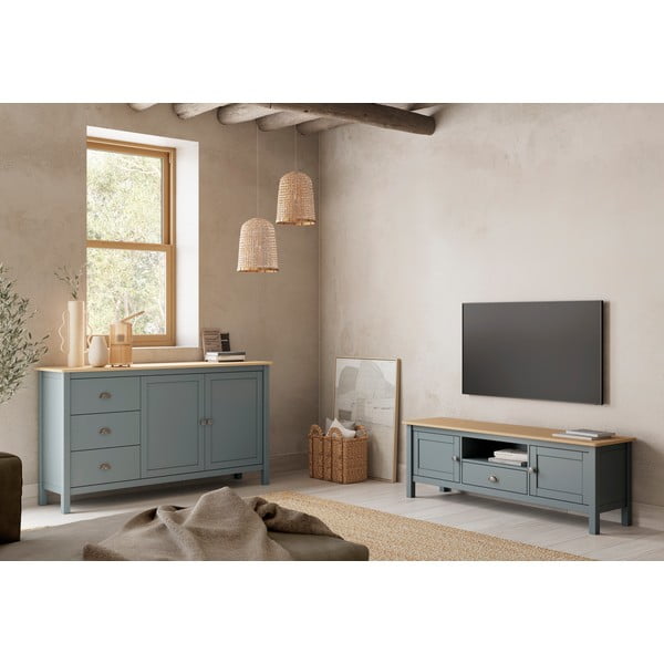 Comodă TV verde prăfuit din lemn de pin 158x53x40 cm Misti – Marckeric-image-1