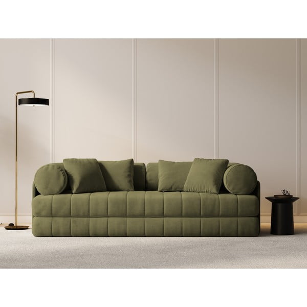 Canapea verde extensibilă cu tapițerie din catifea 206 cm Kemi – Cosmopolitan Design-image-4