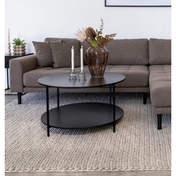 Măsuță de cafea neagră rotundă cu blat negru ø 80 cm Vita – House Nordic-image-1