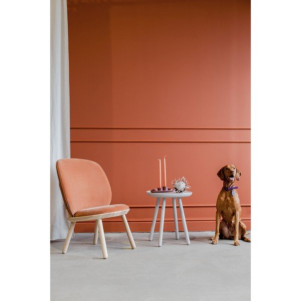 Fotoliu din lemn de frasin cu detalii din piele EMKO Naive, portocaliu, material catifea-image-1